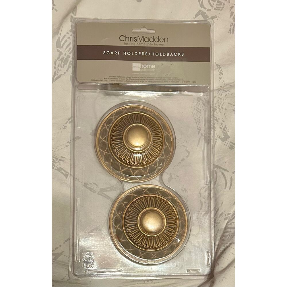 NWT! Chris Madden Autumn Gold Scarf Holders/Holdbacks - Brown/Gold